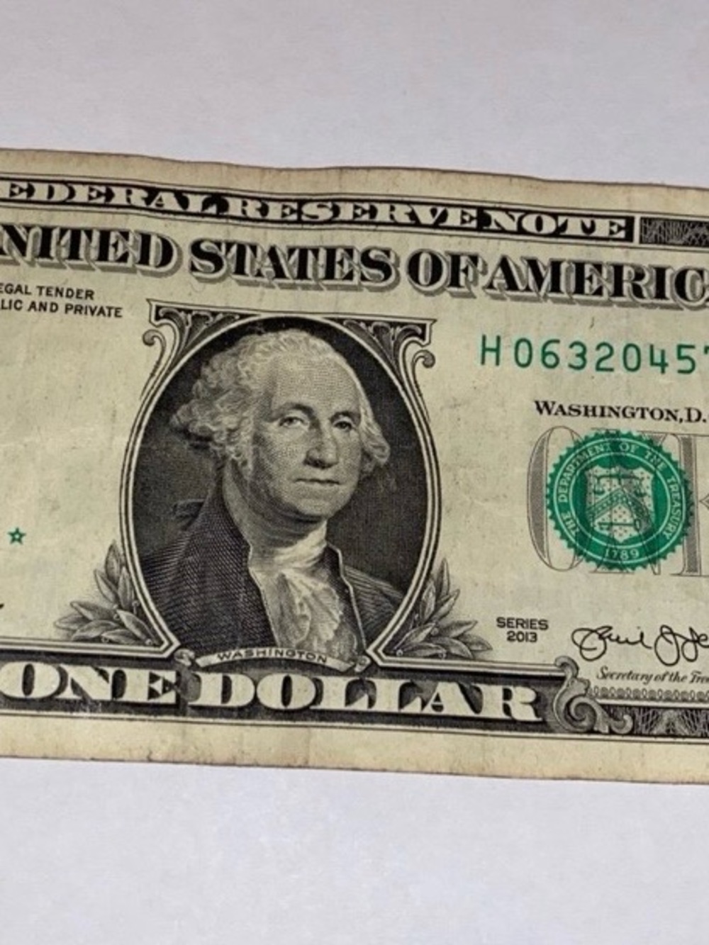 $1 One Dollar Bill 06320457
Star Note H06320457* 2013
Series NICE FIND!